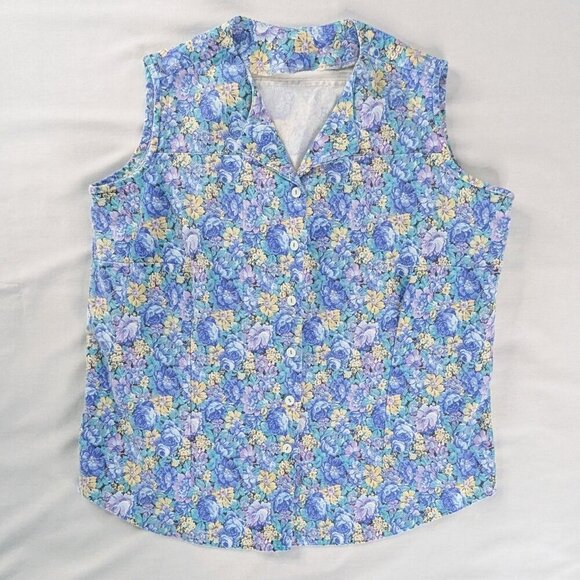 VTG Blue Purple Floral Button Front Denim Vest - Picture 1 of 5